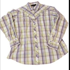 Ariat Western Shirt Womens XL yellow Plaid Pearl Snap Costal Cowgirl